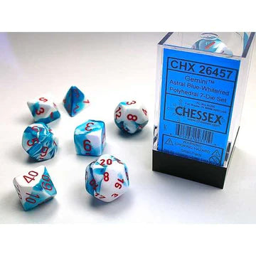 Gemini Poly 7 Dice Set – Astral Blue, White/Red
