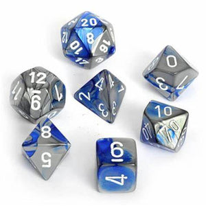 Gemini Poly 7 Dice Set – Blue-Steel/white