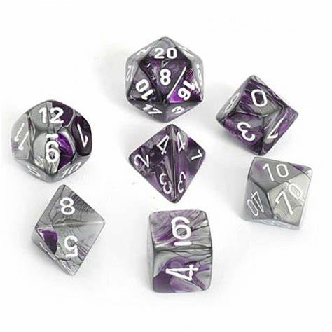 Gemini Poly 7 Dice Set – Purple-Steel/white