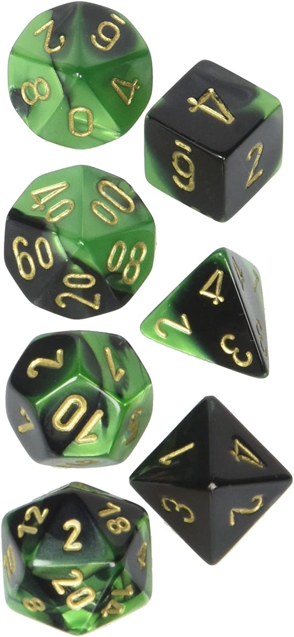 Gemini Poly 7 Dice Set – Black – Green/Gold