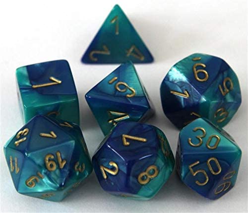 Gemini Poly 7 Dice Set – Blue – Teal/Gold