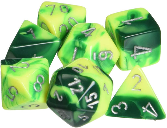 Gemini Poly 7 Dice Set – Green – Yellow/Silver