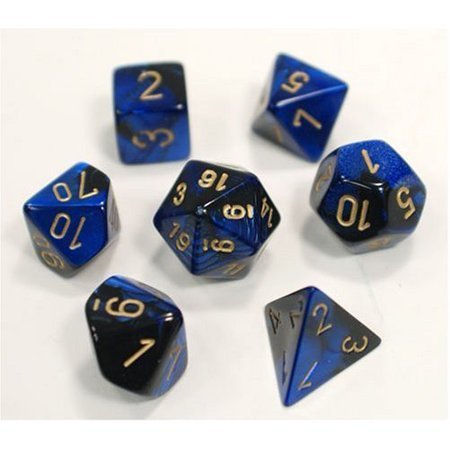 Gemini Poly 7 Dice Set – Black-Blue/Gold