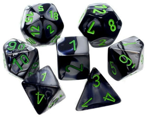 Gemini Poly 7 Dice Set – Black-Grey/Green