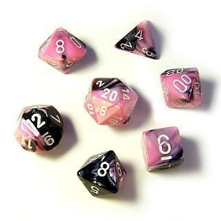 Gemini Poly 7 Dice Set – Black-Pink/White