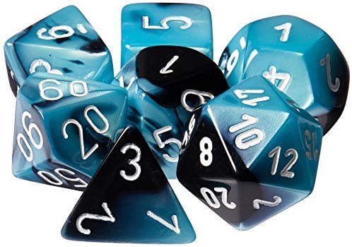 Gemini Poly 7 Dice Set – Black-Shell/White