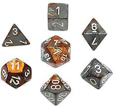 Gemini Poly 7 Dice Set – Copper-Steel/White