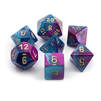 Gemini Poly 7 Dice Set – Purple-Teal/Gold