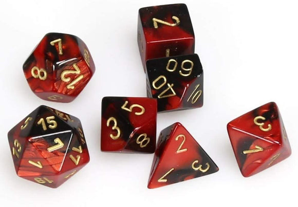 Gemini Poly 7 Dice Set – Black - Red/Gold