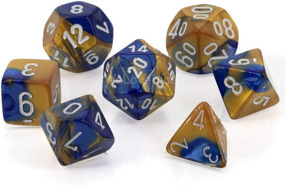 Gemini Poly 7 Dice Set – Blue – Gold/white