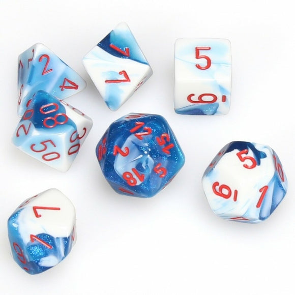 Gemini Poly 7 Dice Set – Blue - White/Red