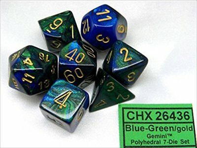 Gemini Poly 7 Dice Set – Blue – Green/Gold